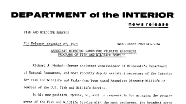 Associate Director Named for Wildlife Resources Programs of Fish and Wildlife Service November 29, 1979