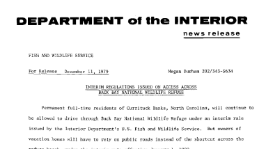 Interim Regulations Issued on Access Across Back Bay National Wildlife Refuge December 11, 1979