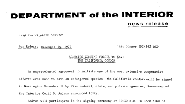 Agencies Combine Forces to Save the California Condor December 14, 1979