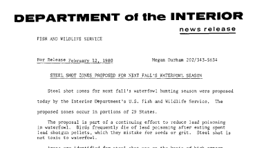 Steel Shot Zones Proposed for Next Fall's Waterfowl Season February 12, 1980