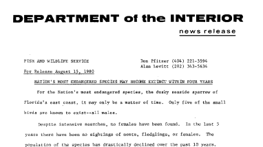 Nation's Most Endangered Species May Become Extinct Within Four Years August 15, 1980