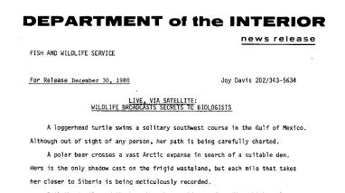 Live, via Satelliete: Wildlife Broadcasts Secrets to Biologists December 30, 1980