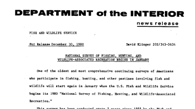 National Survey of Fishing, Hunting, and Wildlife-Associated Recreation Begins in January December 30, 1980