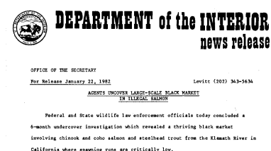 Agents Uncover Large-Scale Black Market in Illegal Salmon January 22, 1982