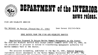 News Briefs From the Fish and Wildlife Service May 27, 1982