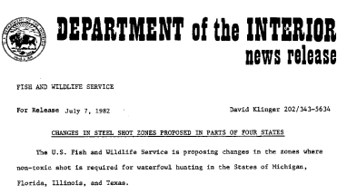Changes in Steel Shot Zones Proposed in Parts of Four States July 7, 1982
