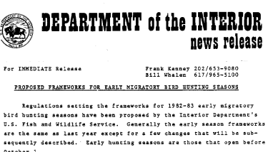 Proposed Frameworks for Early Migratory Bird Hunting Seasons July 7, 1982