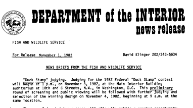 News Briefs From the Fish and Wildlife Service November 1, 1982