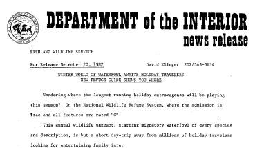 Winter World of Waterfowl Awaits Holiday Travelers New Refuge Guide Shows You Where December 20, 1982