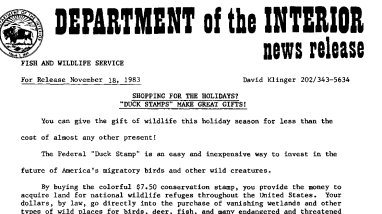 Shopping for the Holidays? "Duck Stamps" Make Great Gifts! November 18, 1983