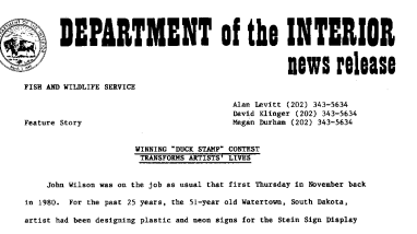 Winning "Duck Stamp" Contest Tranforms Artists' Lives March 22, 1984