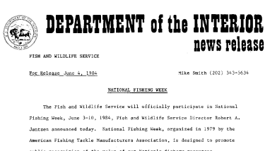 National Fishing Week June 4, 1984