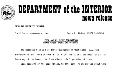 Fish and Wildlife Foundation November 8, 1985