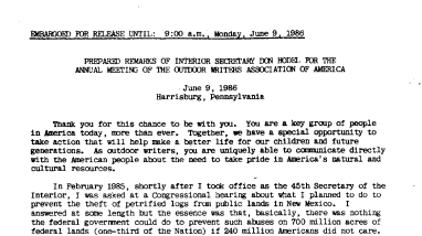 Prepared Remarks of Interior Secretary Hodel for Annual Meeting of Outdoor Writers Assoc. of America-- June 9, 1986