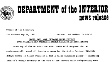 Hodel Says Anwr Proposal Would Protect Both Wildlife and America's Energy Security in 21st Century May 28, 1987