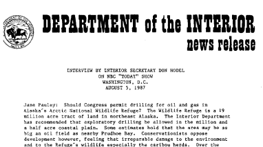 Interview by Interior Secretary Don Hodel on Nbc "Today" Show Washington, D.C. August 5, 1987