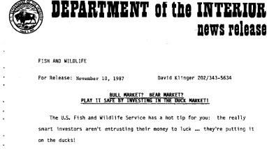 Bull Market Bear Market? Play It Safe by Investing in the Duck Market! November 10, 1987