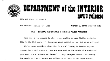 Draft National Recreational Fisheries Policy Announced January 27, 1987