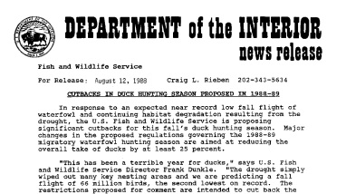 Cutbacks in Duck Hunting Season Proposed in 1988-89 August 12, 1988