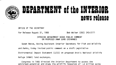 Interior Department Seeks Public Comment on Proposed Anwr Land Exchanges August 31, 1988
