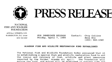 Alaskan Fish and Wildlife Restoration Fund Established April 7, 1989
