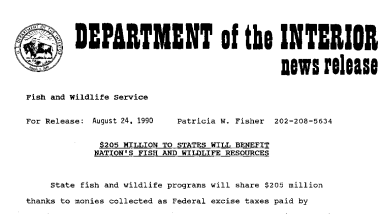 $205 Million to States Will Benefit Nation's Fish and Wildlife Resources August 24, 1990