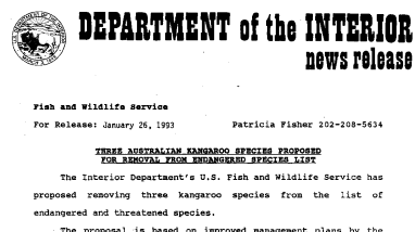 Three Australian Kangaroo Species Proposed for Removal From Endangered Species List January 26,1993