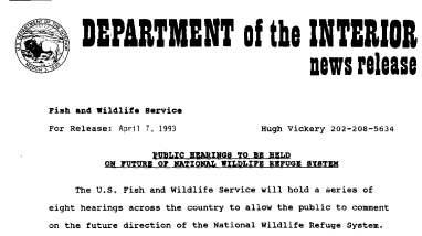 Public Hearings to Be Held on Future of National Wildlife Refuge System April 07,1993