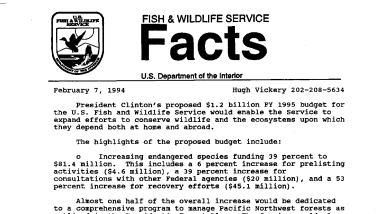 Fy 1995 Budget February 7, 1994