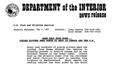 Home Away From Home...piping Plovers Head North to Nest in Canada and the U.S. May 09, 1994