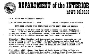 Buy Duck Stamps for Christmas Gifts That Keep on Giving December 02, 1994