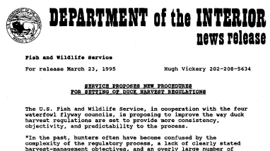 Service Proposes New Procedures for Setting Duck Harvest Regulations March 23, 1995