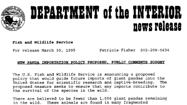 New Panda Information Policy Proposed, Public Comments Sought March 30, 1995