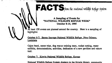 A Sampling of Events for "National Wildlife Refuge Week" October 8-14, 1995 October 03, 1995