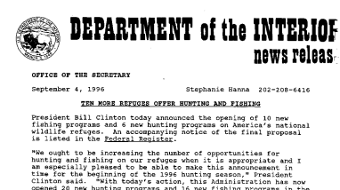 Ten More Refuges Offer Hunting and Fishing --September 04, 1996