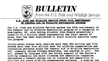 U.S. Fish and Wildlife Service Marks 60th Anniversary of Federal Aid in Wildlife Restoration Program March 17,1997