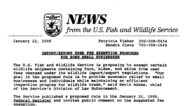 Import/export User Fee Exemption Proposed for Some Small Businesses January 22,1998