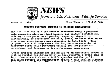 Service Proposes Changes in Baiting Regulations March 25, 1998