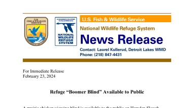 Prairie Chicken Blind News Release