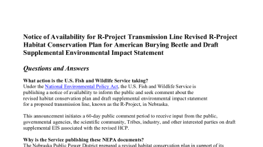 FAQ - Notice of Availability - Incidental Take Permit for the R-Project Transmission Line 