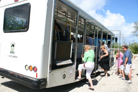 Visitors loading onto Tarpon Bay tram tour.