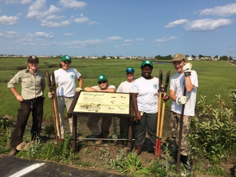 Youth Conservation Corps members after installation of interpretive sign