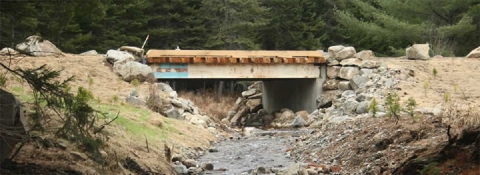 Richardson Brook, East Machias River, ME. Replacing an undersized culvert with a 1.2 bankfull spanning bridge
