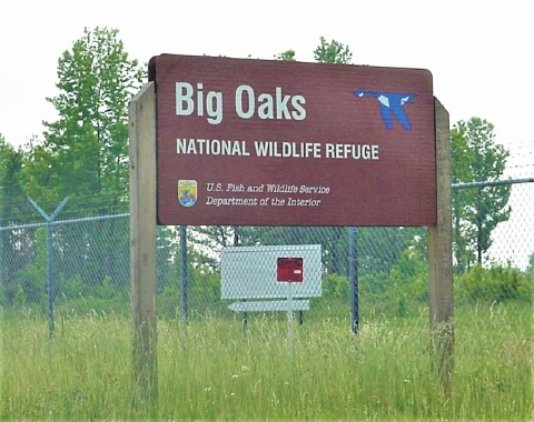 Big Oaks NWR sign(s) directing people to Office
