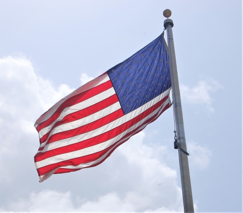 The American Flag waving in the wind