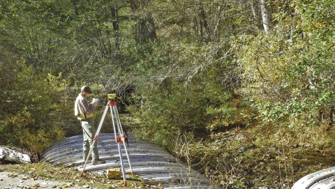 a man surveying land