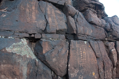 Ancient writing on rocks at Pahranagat National Wildlife Refuge in Nevada 