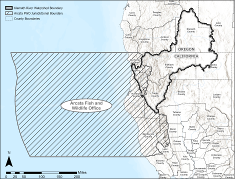 Map of the Arcata FIsh & Wildlife Office's jurisdictional boundary in Northern California.