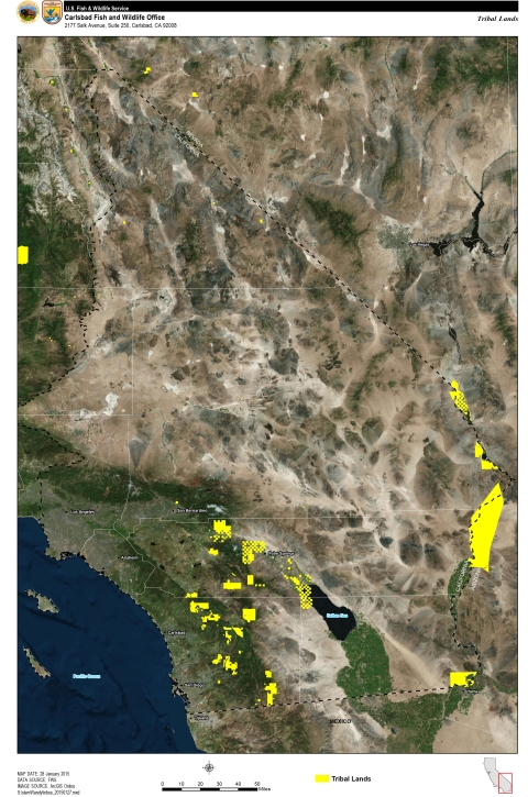 terrain map of southern California with yellow boundary lines