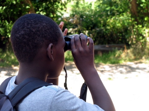 A man uses binocular to bird.